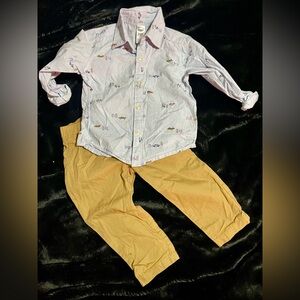 Carters Kids Button Patterned Shirt and Tan Pants 24M